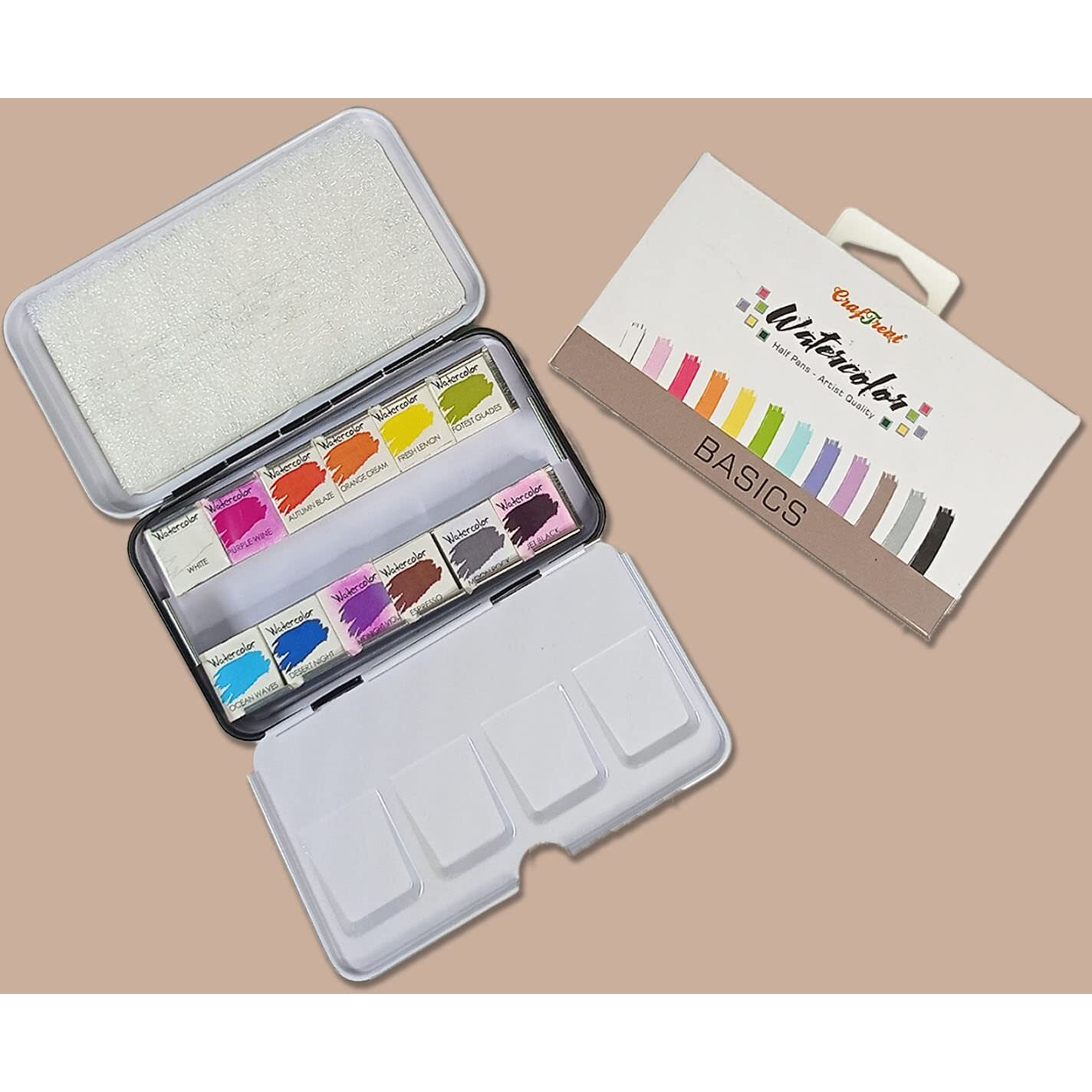 Craftreat Half Pan Watercolor Basics -12 Premium Colors In 1 Box