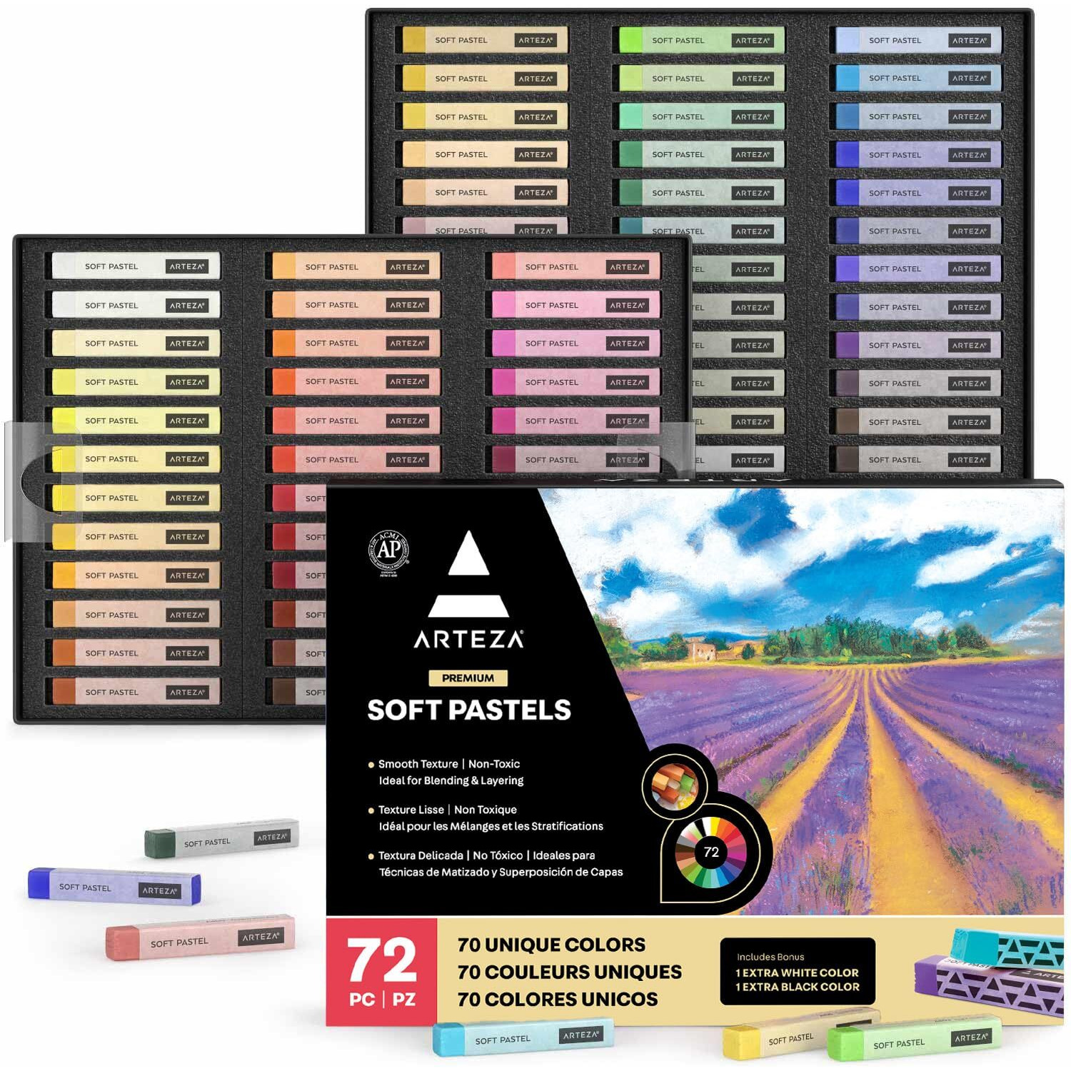 Arteza Soft Pastels, Set Of 72 Artist-Grade Soft Pastel Sticks For Arts & Crafts Projects, Drawing, Blending, Layering, Shading, Art Supplies For All Ages And Artistic Experience Levels
