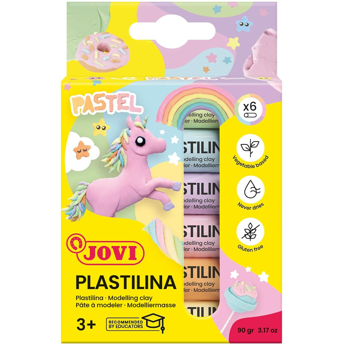 New Jovi Plastilina Reusable And Non-Drying Modeling Clay Pastel Colors, 0.50 Oz. Bars, Set Of 6, Perfect For Arts And Crafts Projects