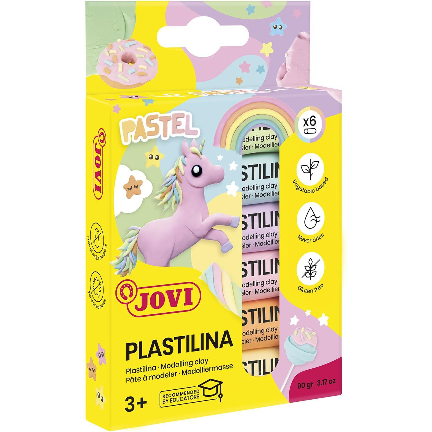 New Jovi Plastilina Reusable And Non-Drying Modeling Clay Pastel Colors, 0.50 Oz. Bars, Set Of 6, Perfect For Arts And Crafts Projects