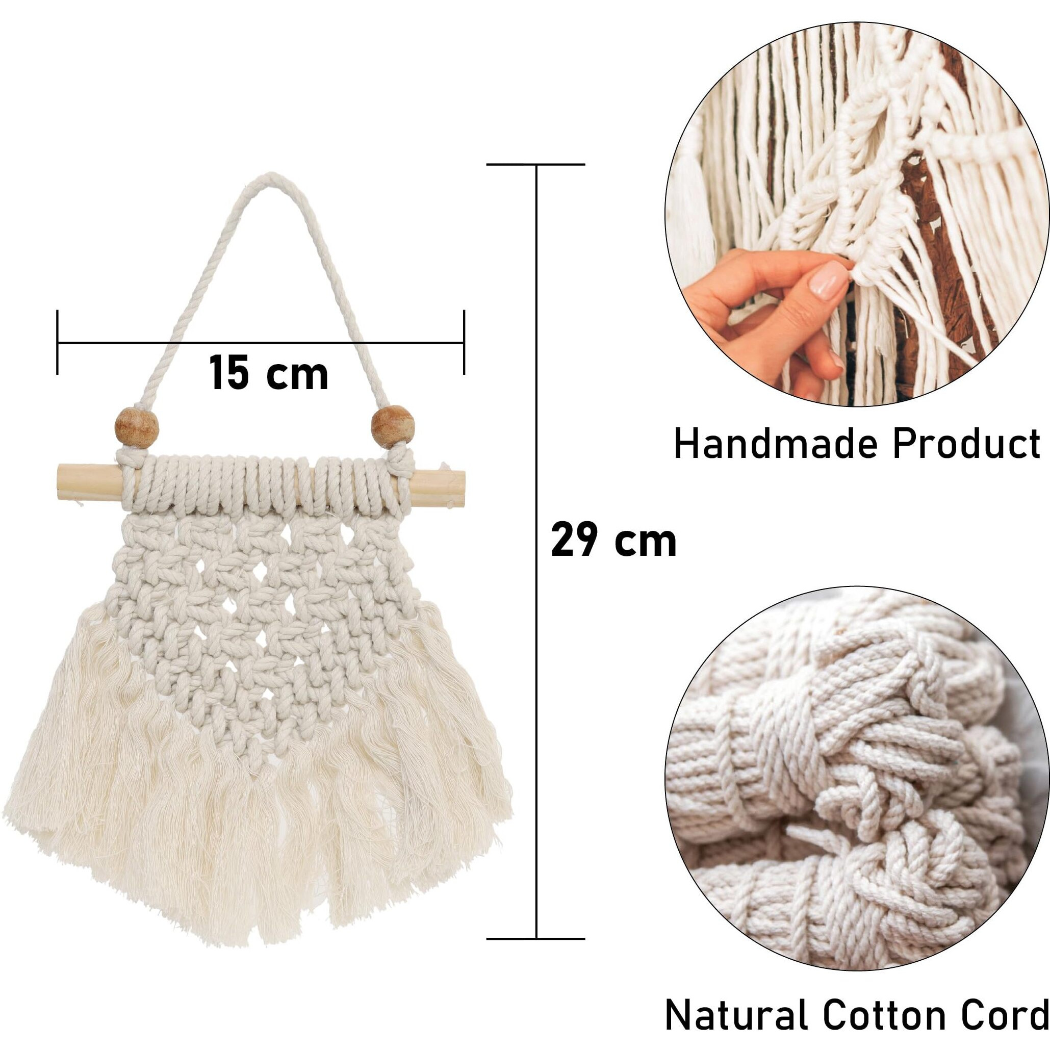 Labzio Macrame Wall Hanging Set Of 2 | Boho-Chic Woven Tapestry For Home Decor | Rustic Cotton Rope Art With Wooden Beads And Bamboo Stick | Perfect For Living Room, Bedroom