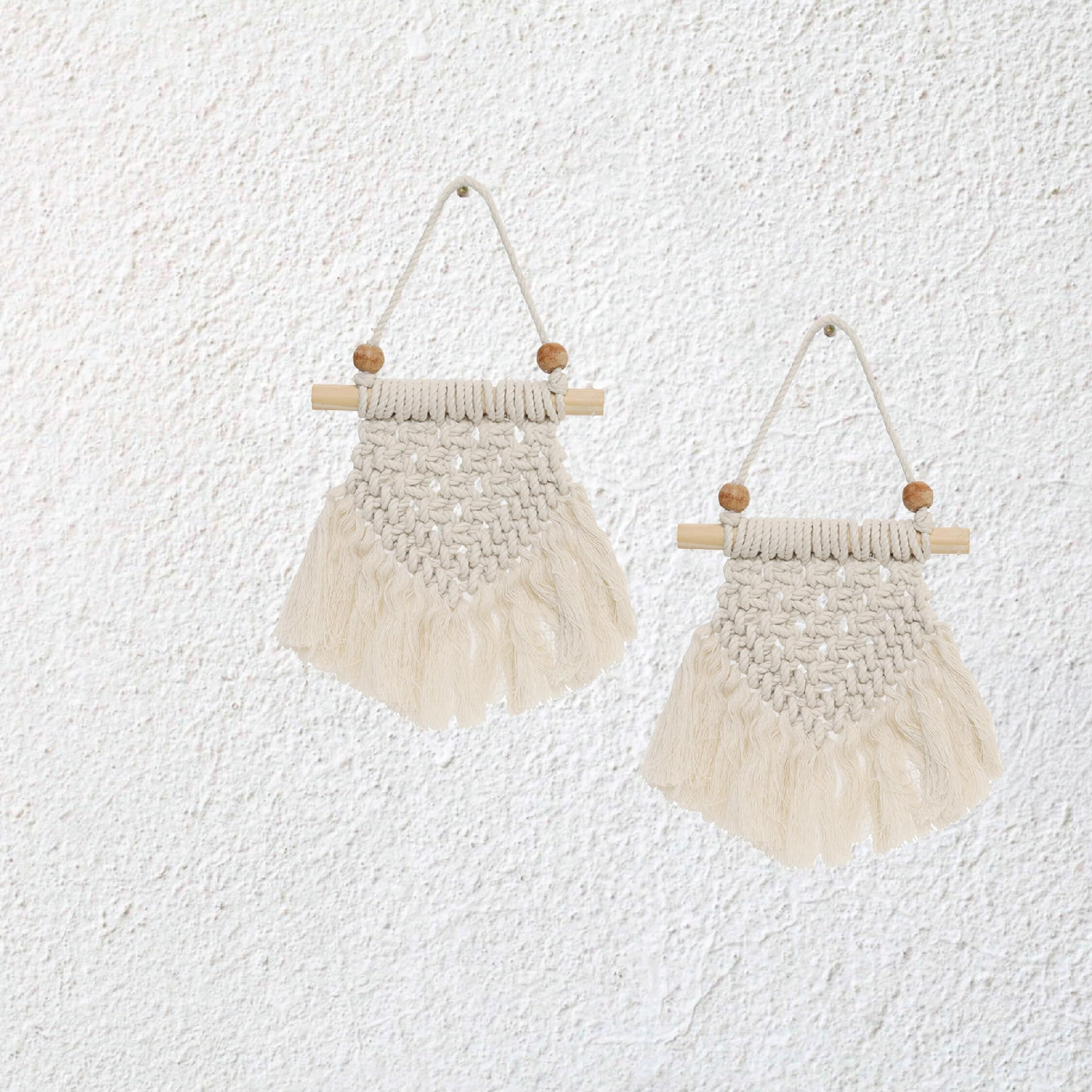 Labzio Macrame Wall Hanging Set Of 2 | Boho-Chic Woven Tapestry For Home Decor | Rustic Cotton Rope Art With Wooden Beads And Bamboo Stick | Perfect For Living Room, Bedroom