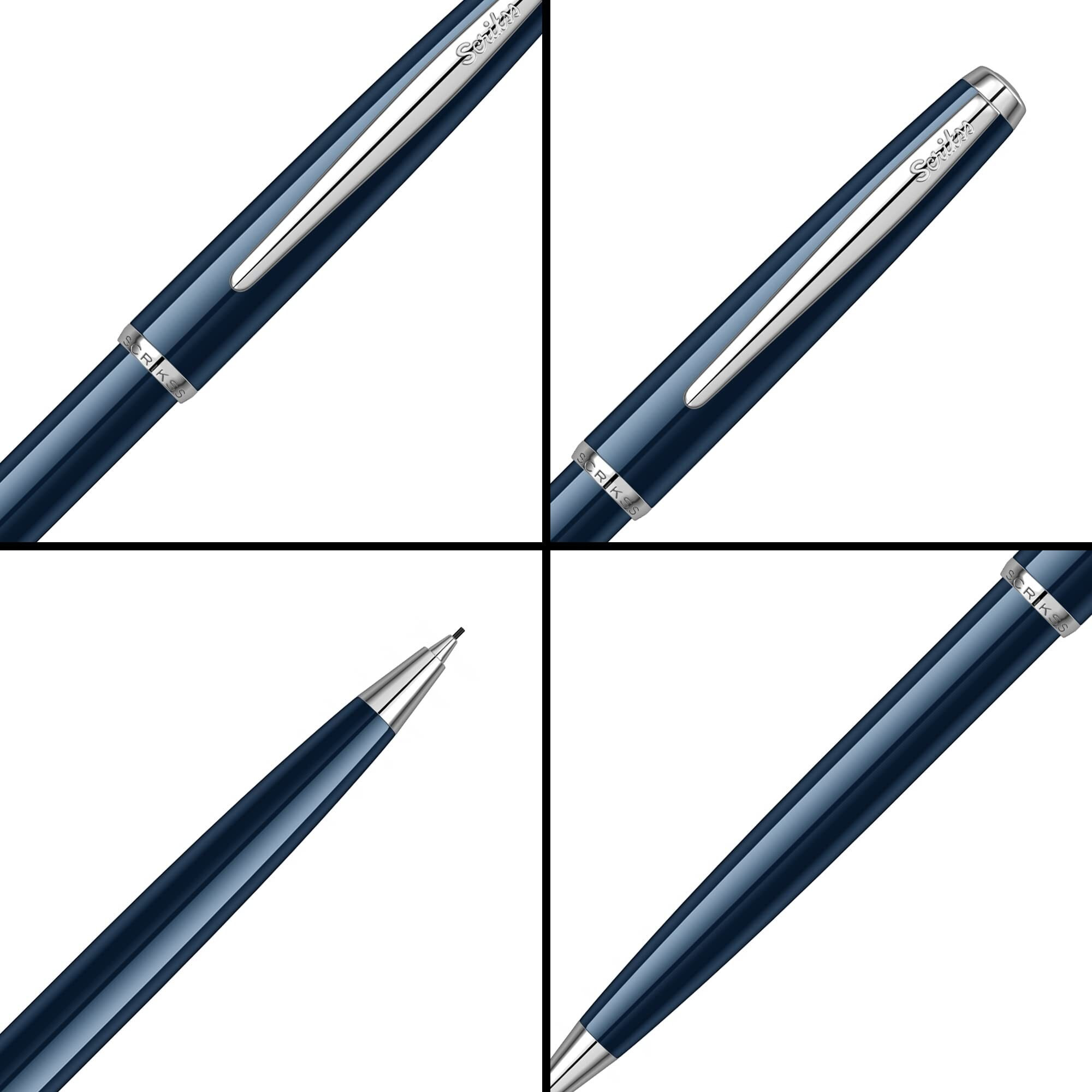Scrikss Vintage 52 Mechanical Pencil Navy Blue Click Mechanism 0.7Mm Modern & Elegant Design Ideal For Office, Home, College, Gifting