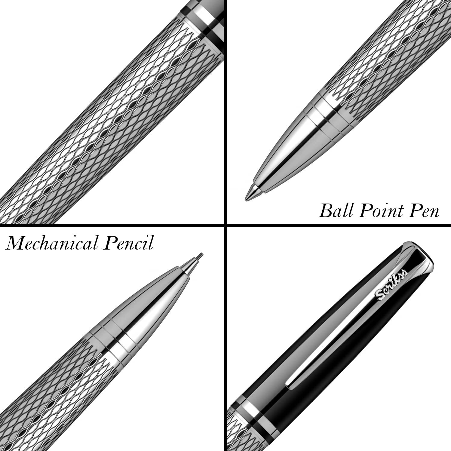 Scrikss Pera 477 Ball Pen 0.7Mm Mechanical Pencil, Chrome Plated Brass Body With Wave Pattern, Ideal For Writing, Professionals Pen Collectors