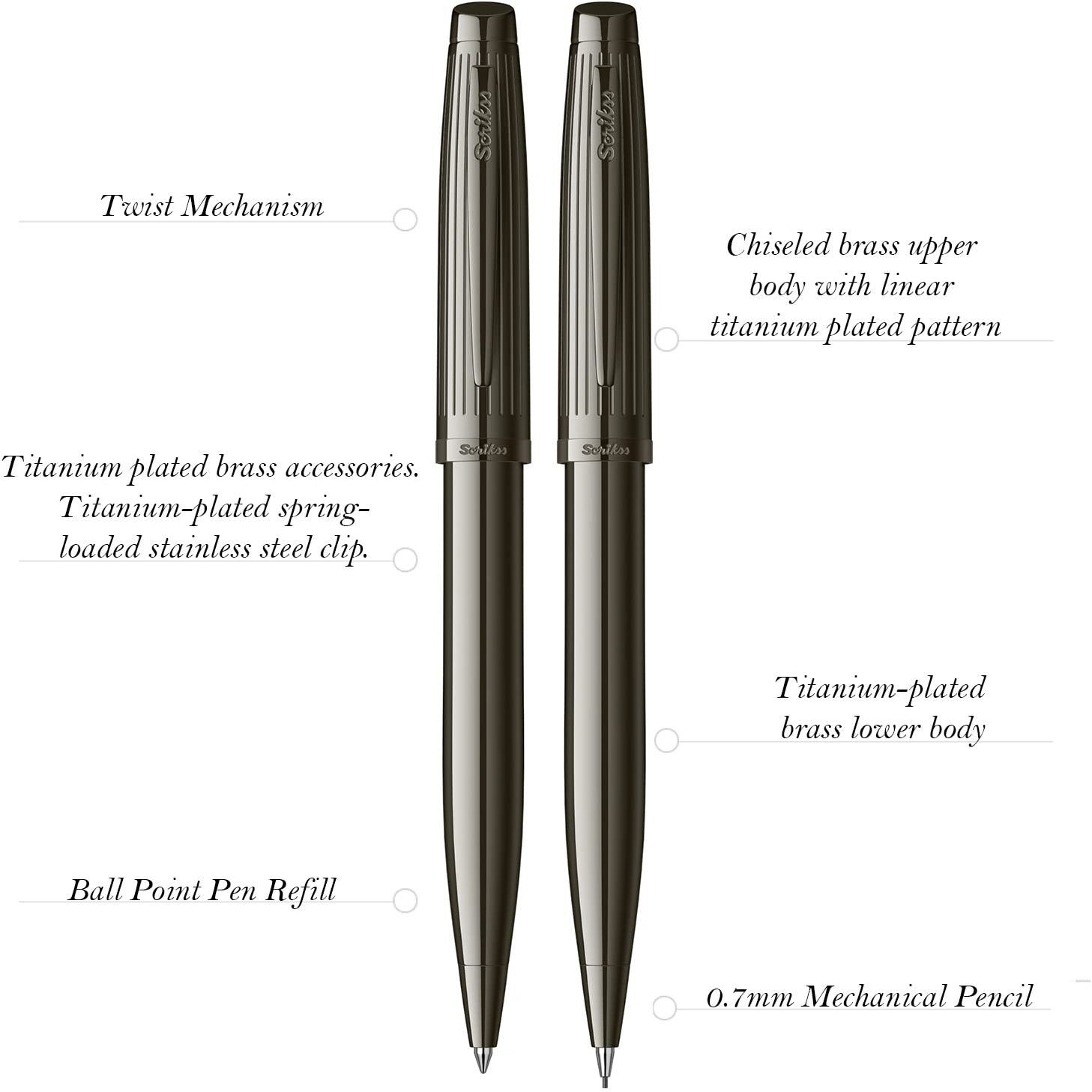 Scrikss 0.7Mm Mechanical Lead Pen Pencil & Ball Point Pen Set Titanium Plated Brass Body Oscar 39 Series Gift Pen Set Modern And Elegant Pen Ideal For Gifting Using In Office Home