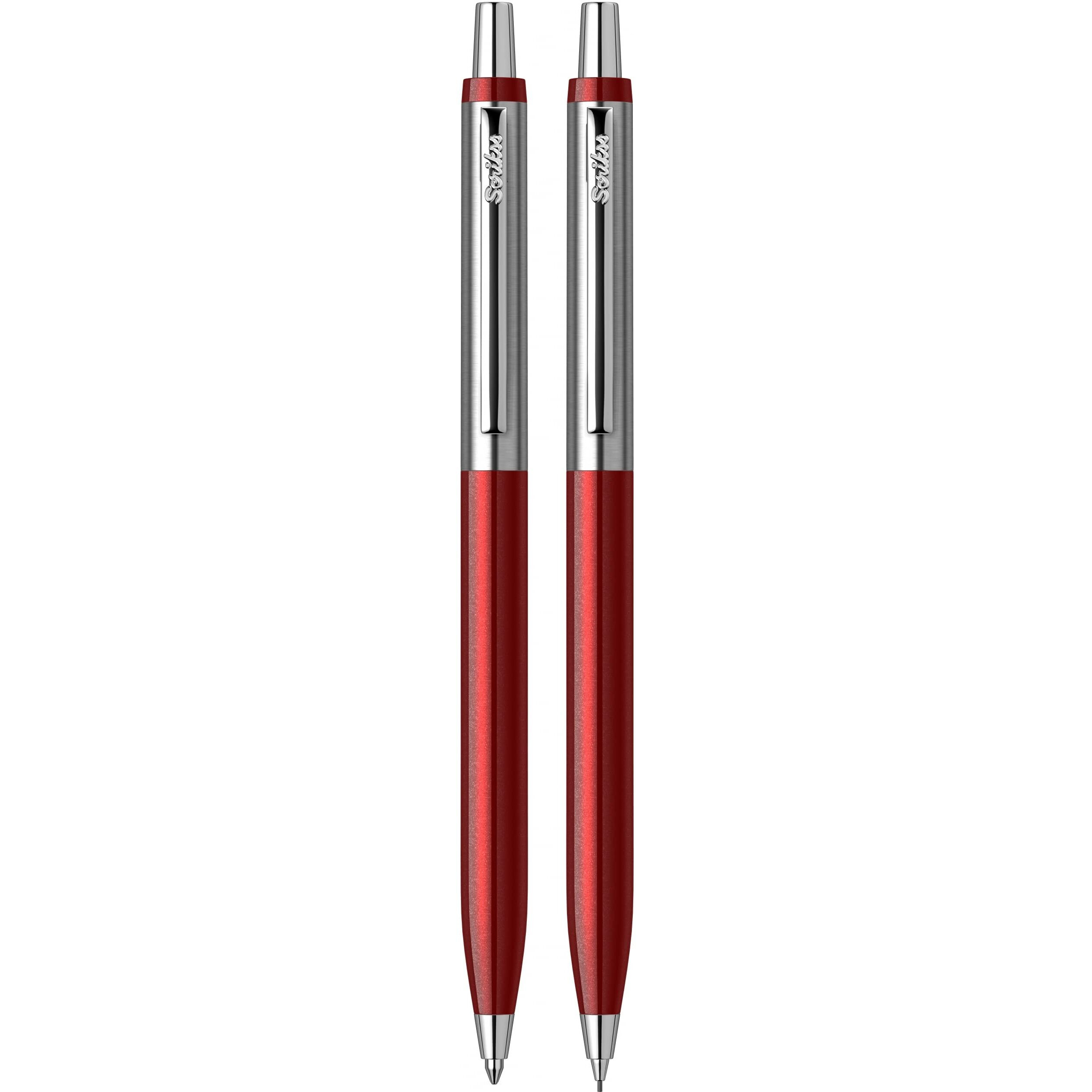 Scrikss Vintage 51 Ball Point Pen & 0.7Mm Mechanical Pencil Glossy Burgundy Lacquered Metal Lower Body Stainless Steel Upper Body Chrome Plated Brass Accessories