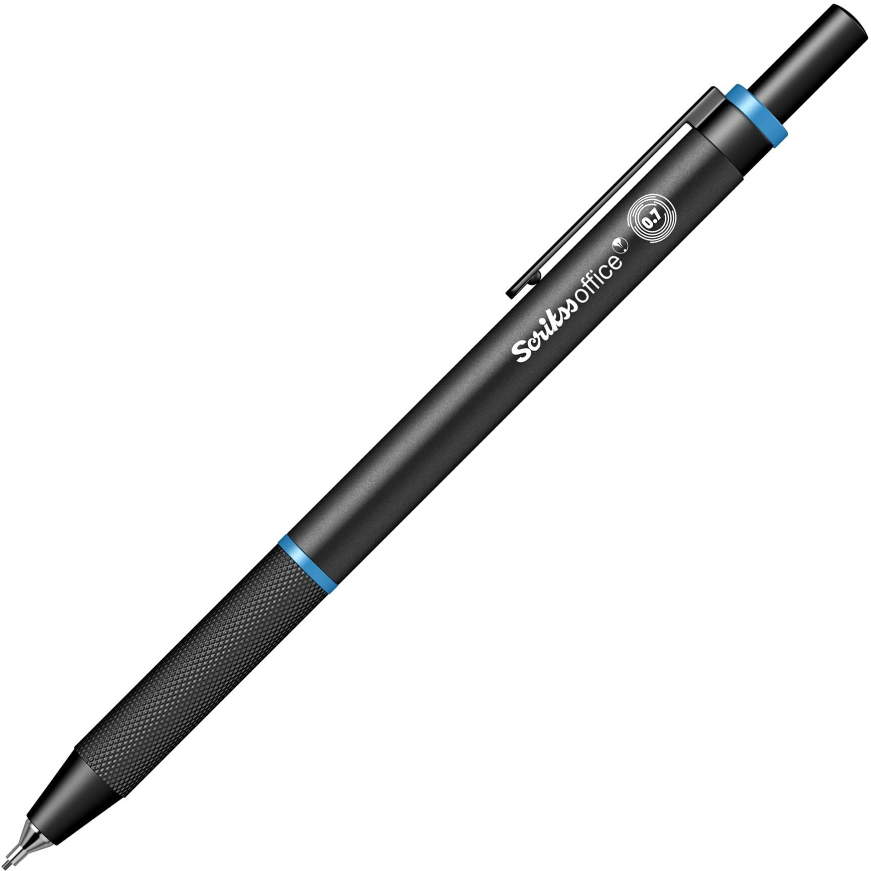 Scrikss 0.7Mm Mechanical Clutch Lead Pen Pencil Black Aluminium Body Click Mechanism Twist Series Blue Accent Eraser Included