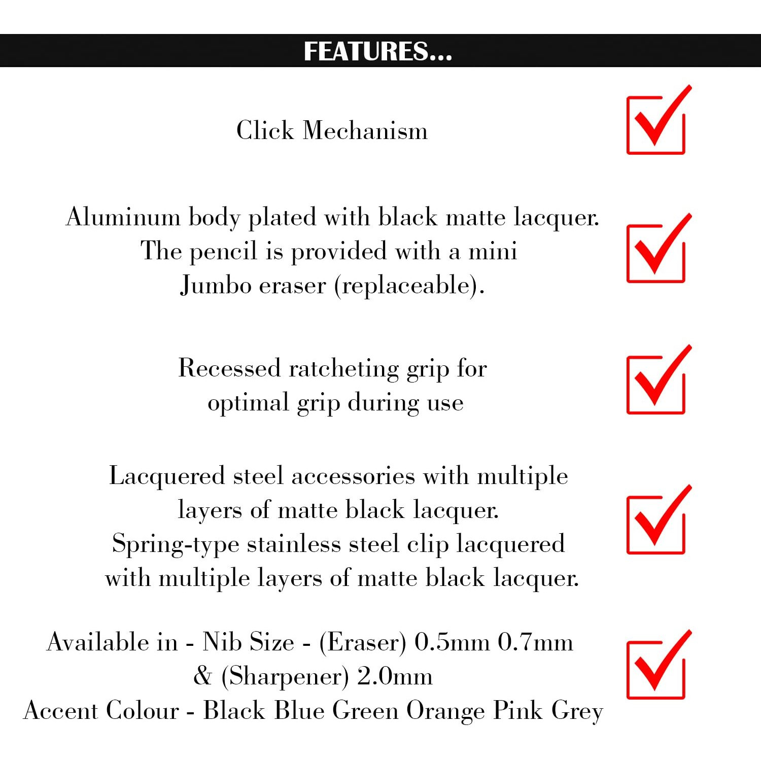 Scrikss 0.7Mm Mechanical Clutch Lead Pen Pencil Black Aluminium Body Click Mechanism Twist Series Blue Accent Eraser Included