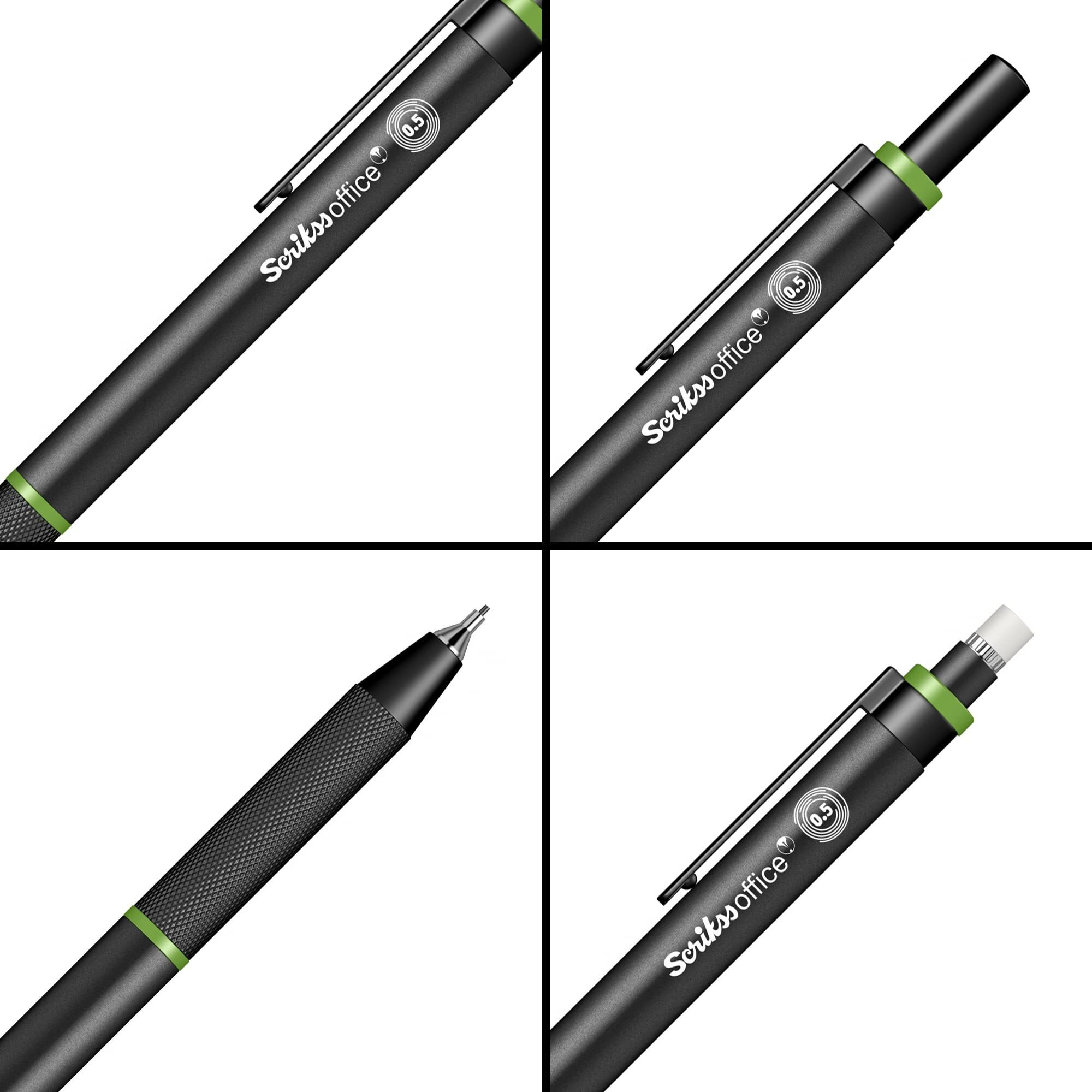 Scrikss 0.5Mm Cute Mechanical Clutch Lead Pen Pencil Black | Twist Series | Green Penpencil | Eraser Included