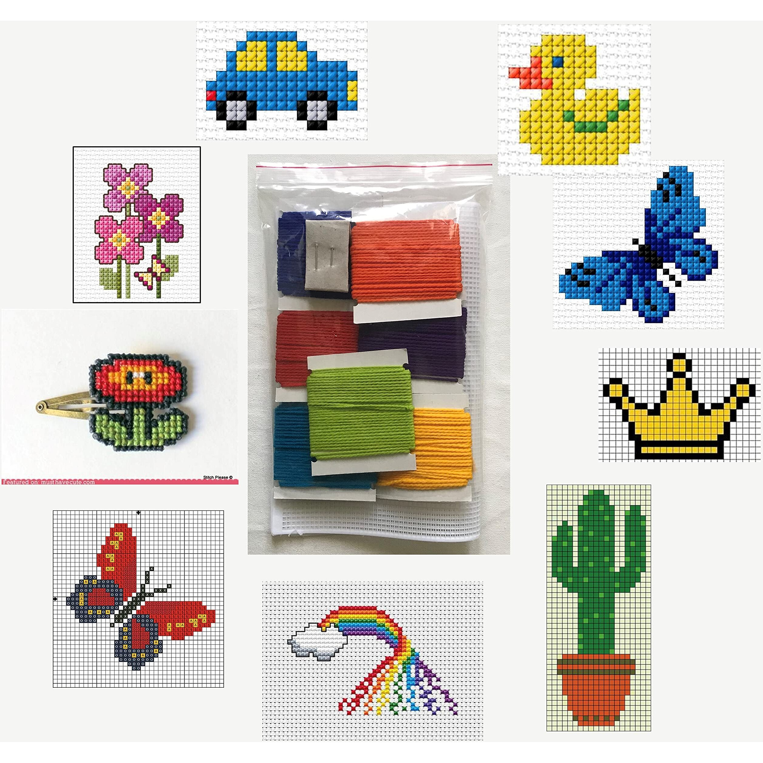 The Brown Box Kids Cross Stitch Embroidery Kit  Beginner Needlecraft Set With Plastic Canvas, Rainbow Wool Yarn, Large-Eye Steel Needles, And Diy Canvas Bag For Creative Art And Craft Projects