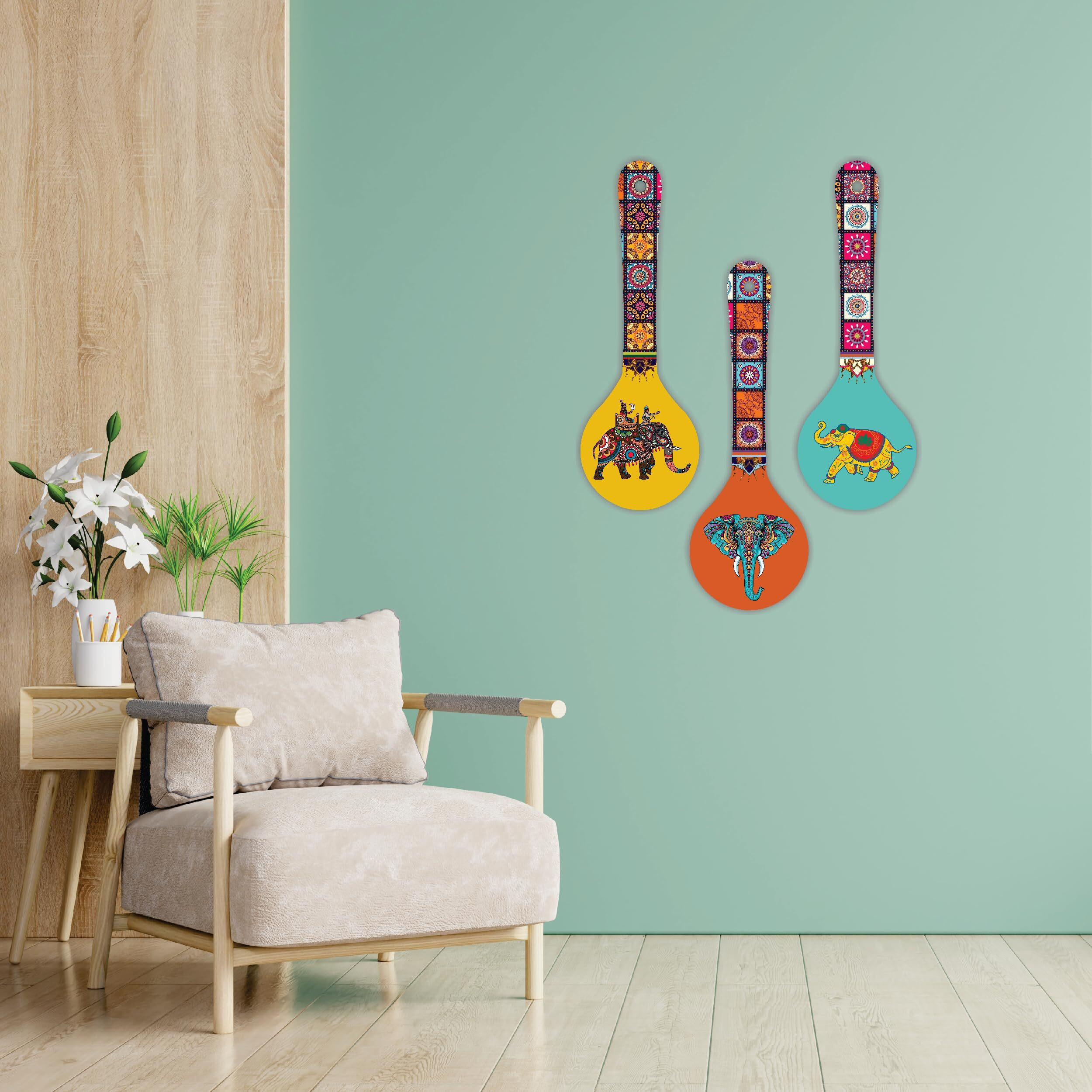 Amazingily Designer Ethnic Elephant Print Wooden Wall Hanging | Decoration Items For Home | Gifts | Hanger Dining Room Artworks Hangings Modern Decor (Spn_08)