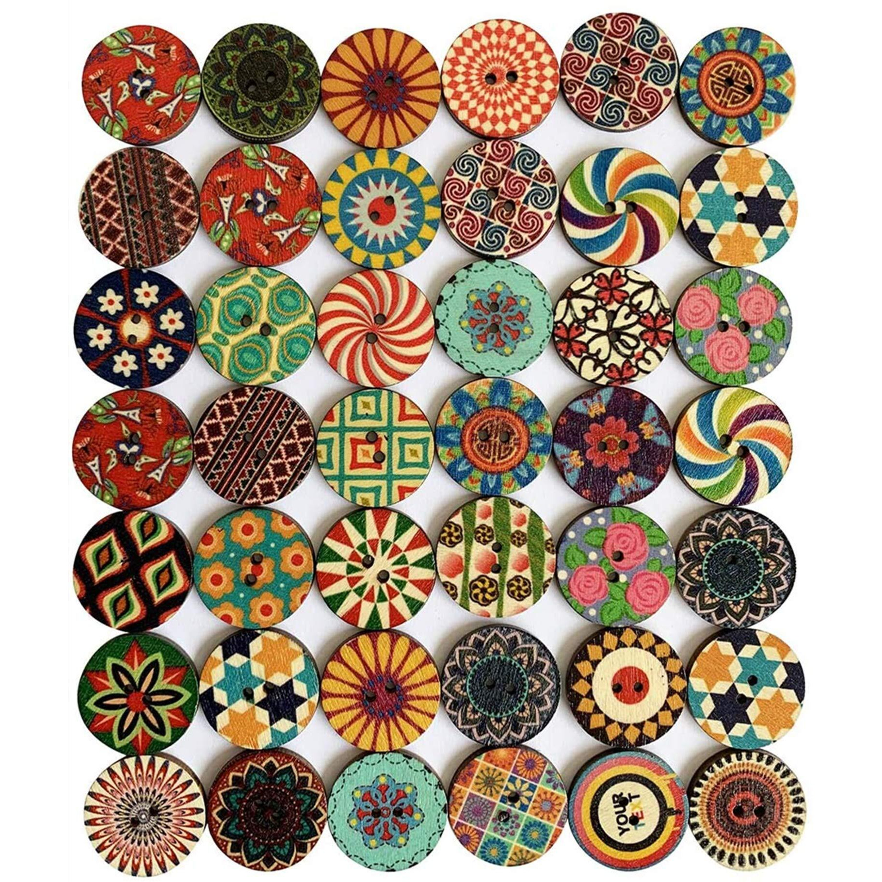 Wooden Buttons For Crafts Wood Buttons 1 Inch Assorted Vintage Round Wooden Flower (25Mm)