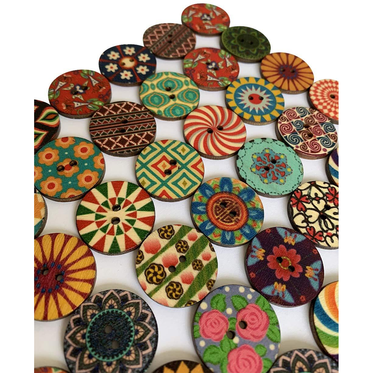 Wooden Buttons For Crafts Wood Buttons 1 Inch Assorted Vintage Round Wooden Flower (25Mm)