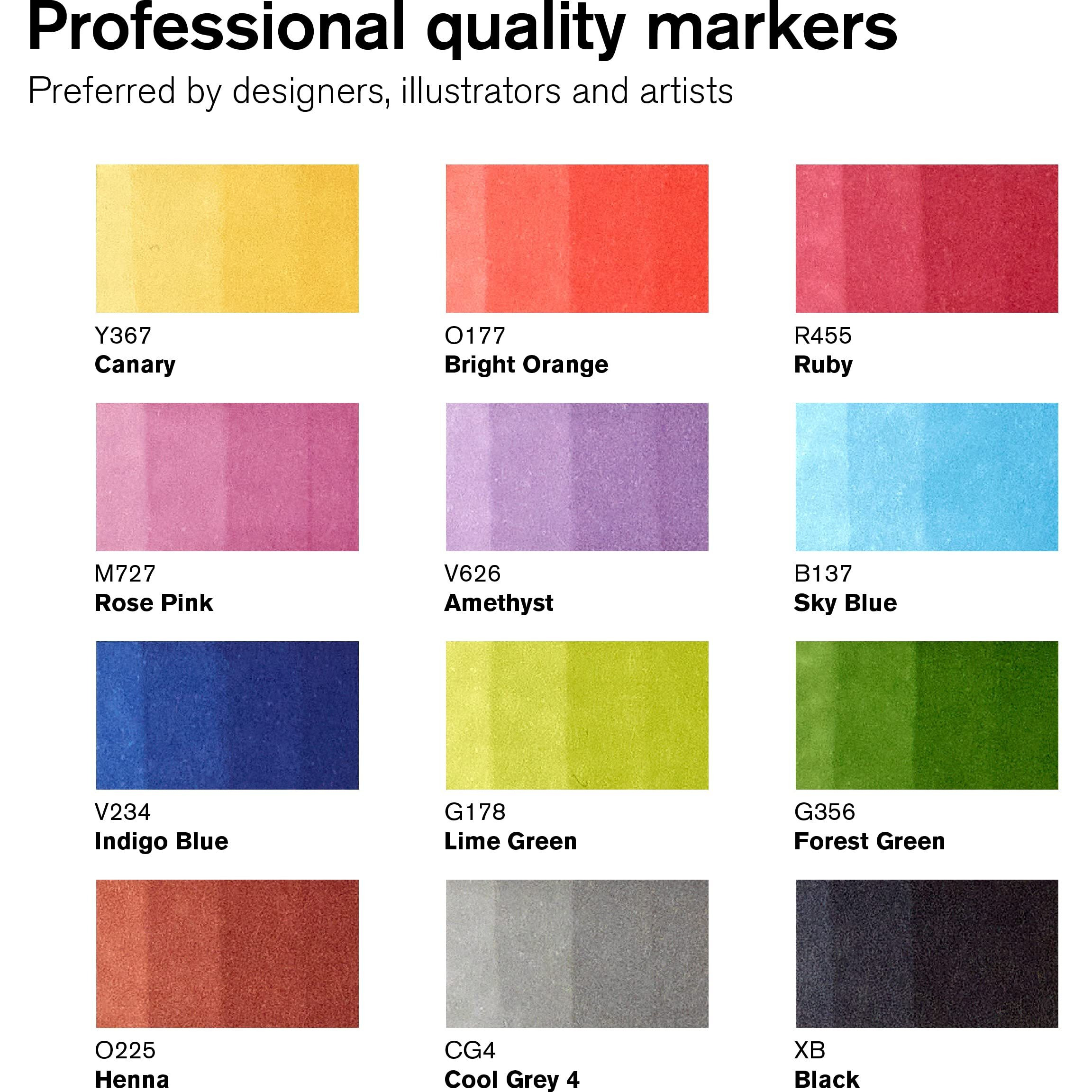 Winsor & Newton Promarker 12+1 Set 1, Alcohol Based Markers, Double Tipped Drawing Marker Set For Artists, Graphic Designers, Illustrators - Chisel & Fine Twin Tip, Streak Free Coverage