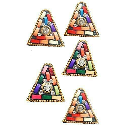 Paushak Boutique Wooden Triangular Multicolour Designer Button For Indian Dresses For Kurties,Gowns And Party Wears Dresses (Piece Of 5)