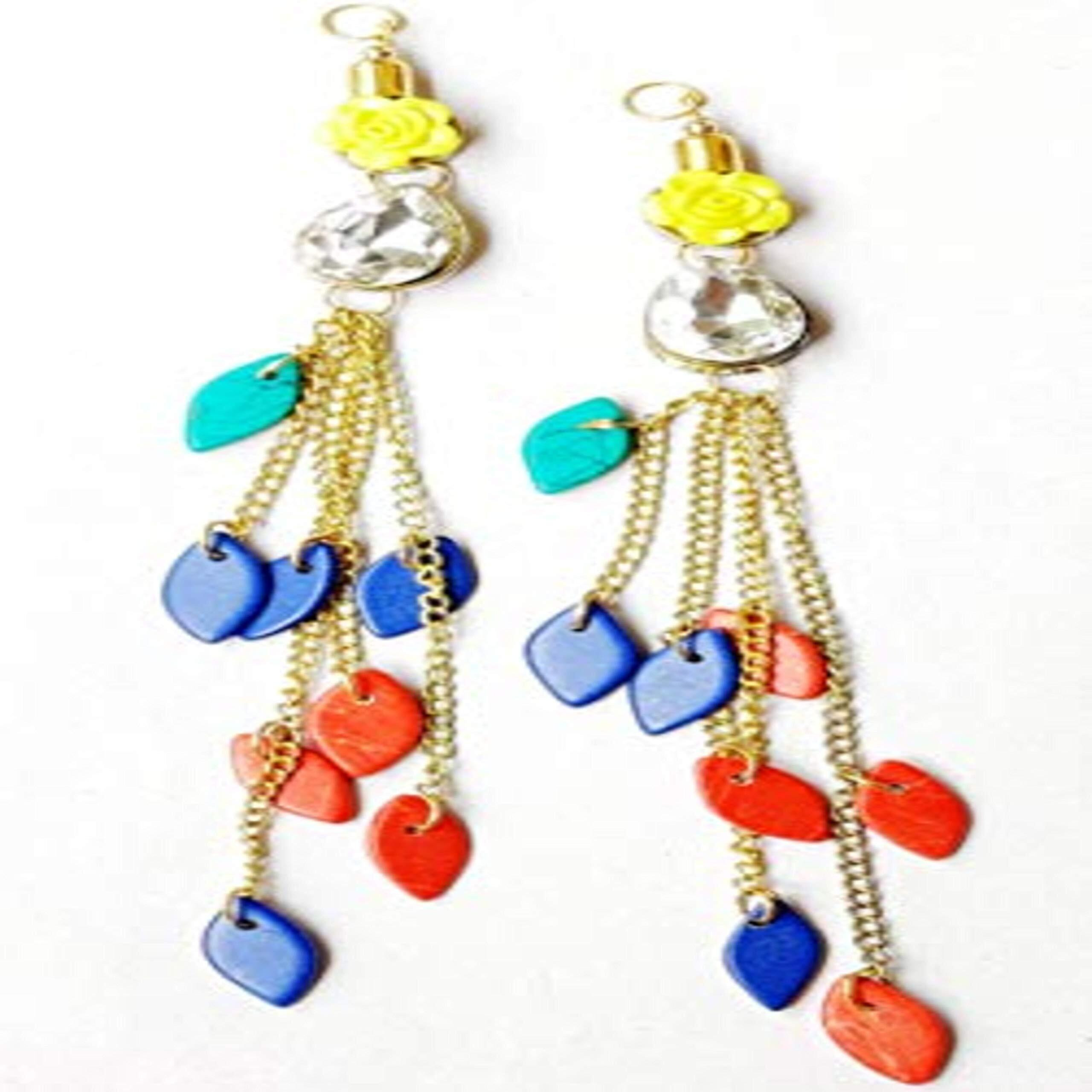 Paushak Boutique Golden String Multicolour Marble Hanging Button (2 Pieces)