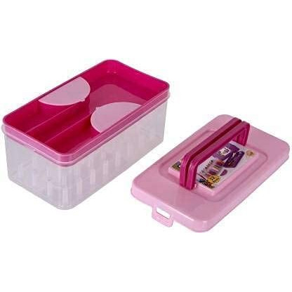 Orton Mart Plastic Double Layer Portable Travel Sewing Kits Box For Needles Threads Scissor Pin With 32 Reels Storage Organizer Item For Tailoring Office Home Kitchen (Perfect Size 21Lx11.50Bx9H Cm)