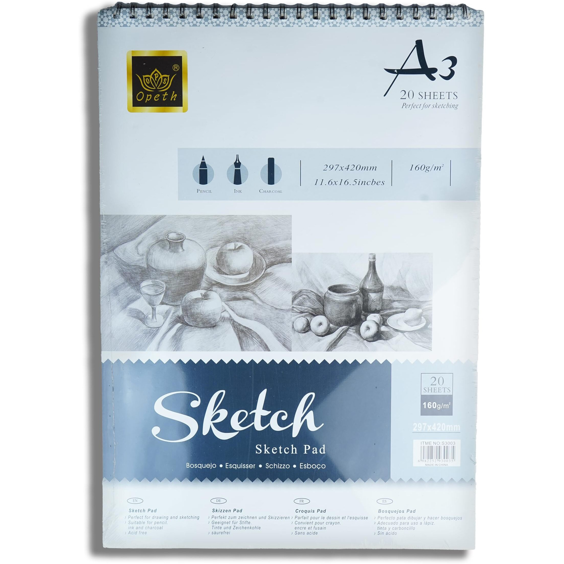Artright Spiral Bound A3 Doodles Sketch Book (16.5 X 11.7 Inch Sketchpad, Acid Free Paper For Doodling, Drawing And Sketching, Mandala) 20 Sheets