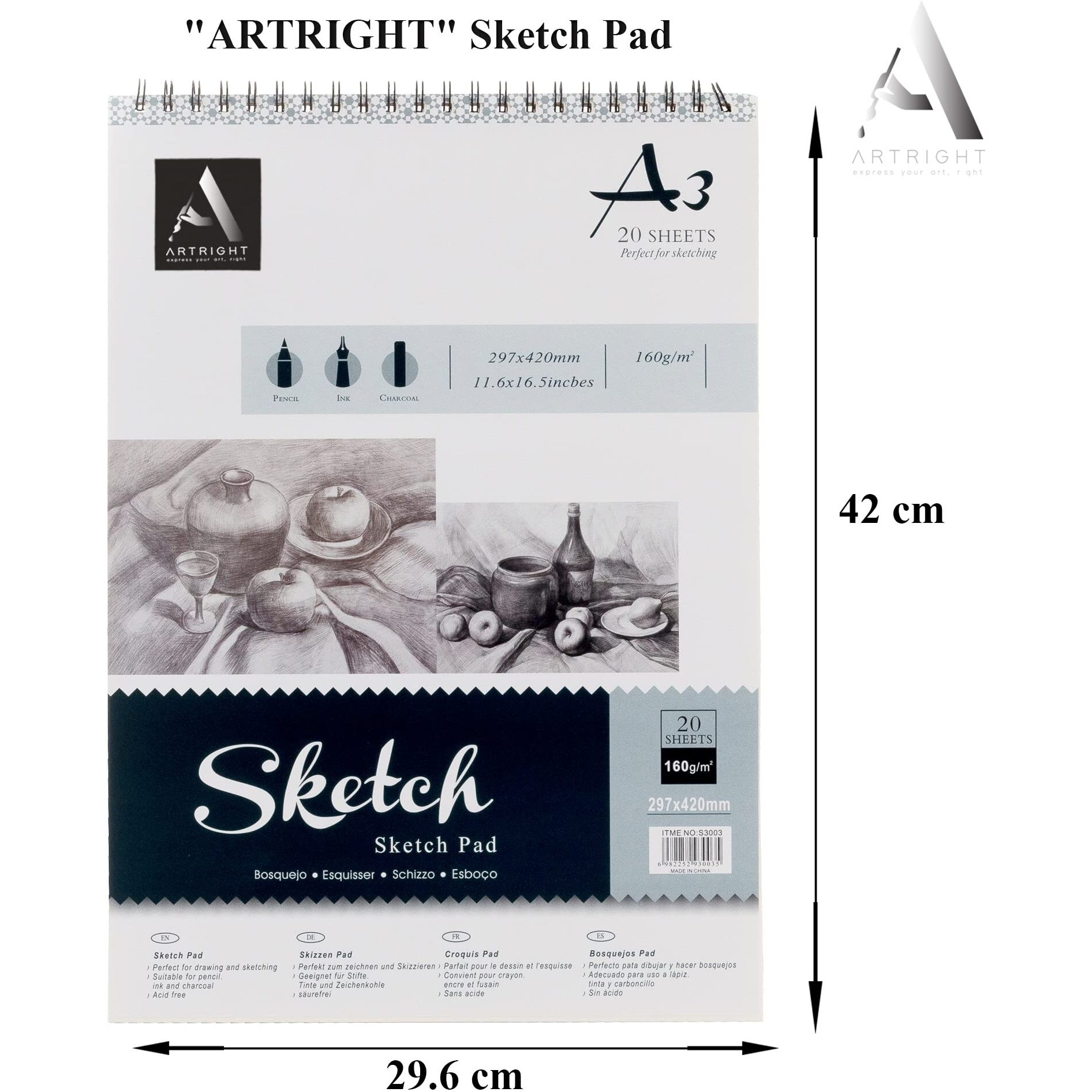 Artright Spiral Bound A3 Doodles Sketch Book (16.5 X 11.7 Inch Sketchpad, Acid Free Paper For Doodling, Drawing And Sketching, Mandala) 20 Sheets