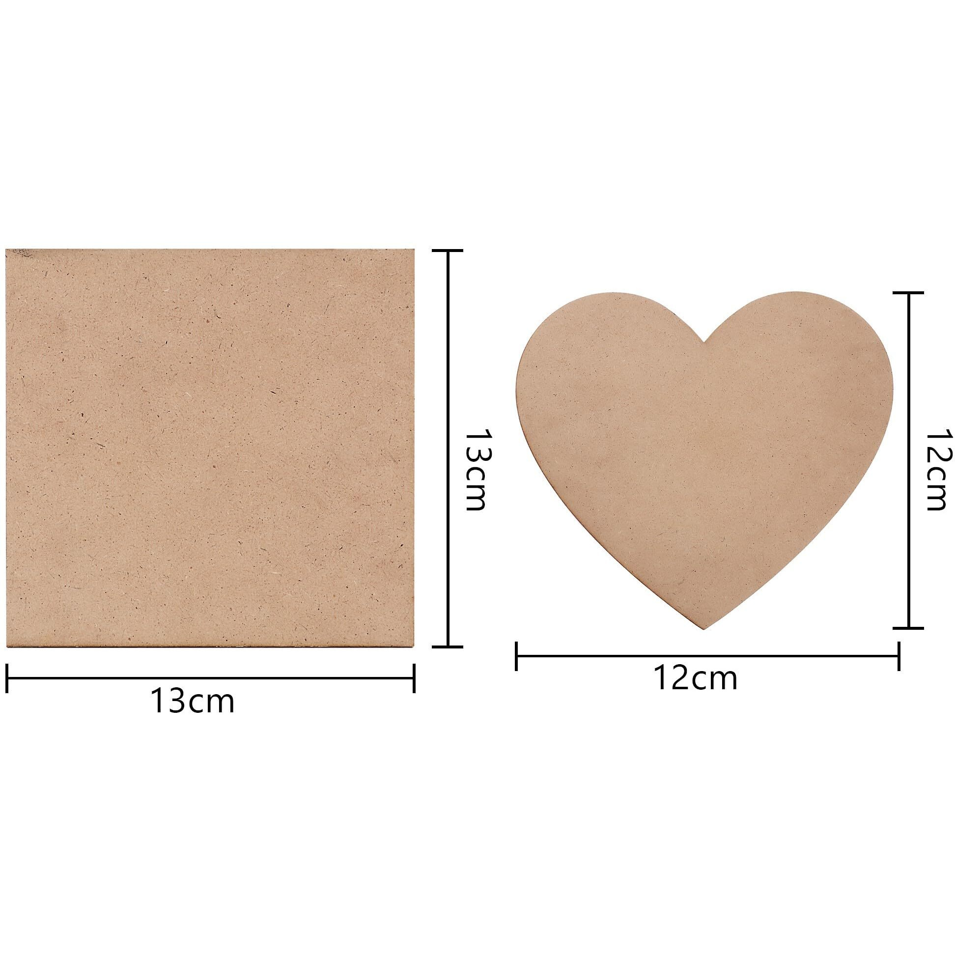 Amazon Brand  Umi Square And Heart Mdf Boards For Craft Work Of 5 Inch Size 4 Pc Each