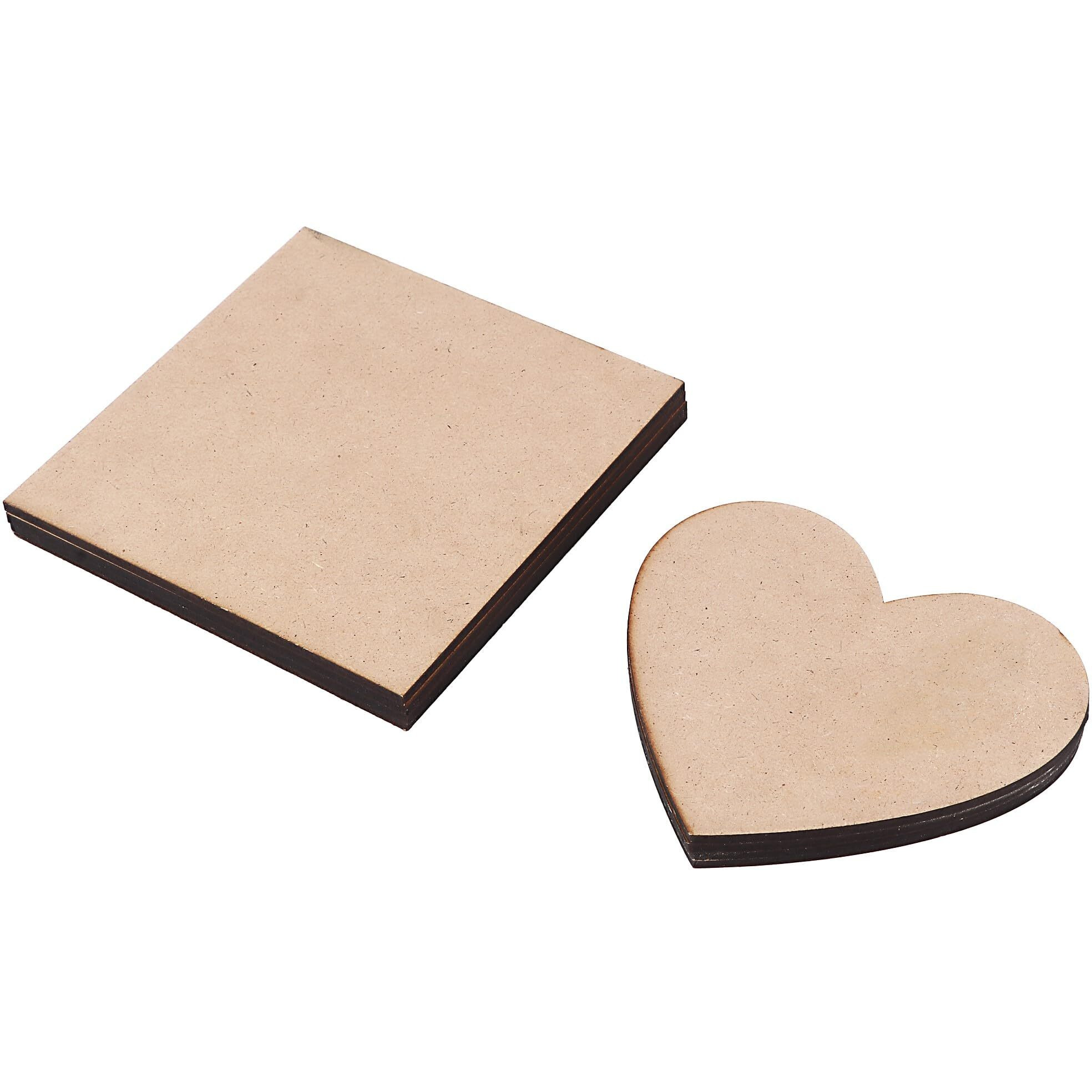 Amazon Brand  Umi Square And Heart Mdf Boards For Craft Work Of 5 Inch Size 4 Pc Each