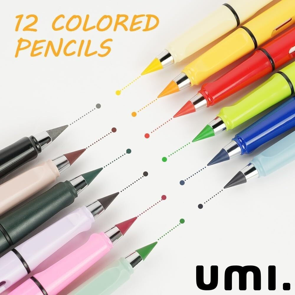 Amazon Brand - Umi Colored Pencils 12Pc, Everlasting Color Pencil With Eraser