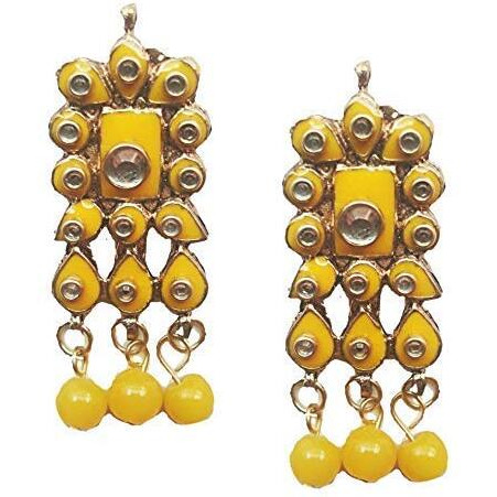 Paushak Boutique Antique Yellow Kundan Hanging Button For Indian Dresses For Kurties,Gowns And Party Wears Dresses (Set Of 1)