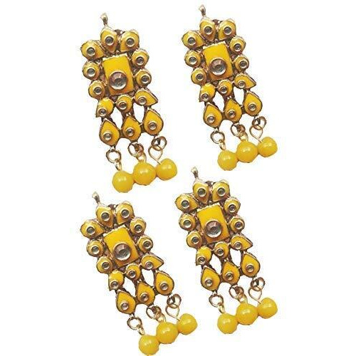 Paushak Boutique Antique Yellow Kundan Hanging Button For Indian Dresses For Kurties,Gowns And Party Wears Dresses (Set Of 1)