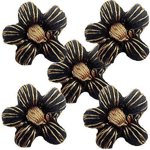 Paushak Boutique Beautiful Black Golden Woolen Flower Button For Indian Dresses For Kurties,Gowns And Party Wears Dresses (Piece Of 5)