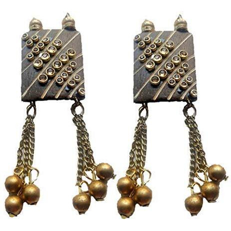 Paushak Boutique Beautiful Wooden White Kundan Chain Hanging Button For Indian Dresses For Kurties,Gowns And Party Wears Dresses (Set Of 2)