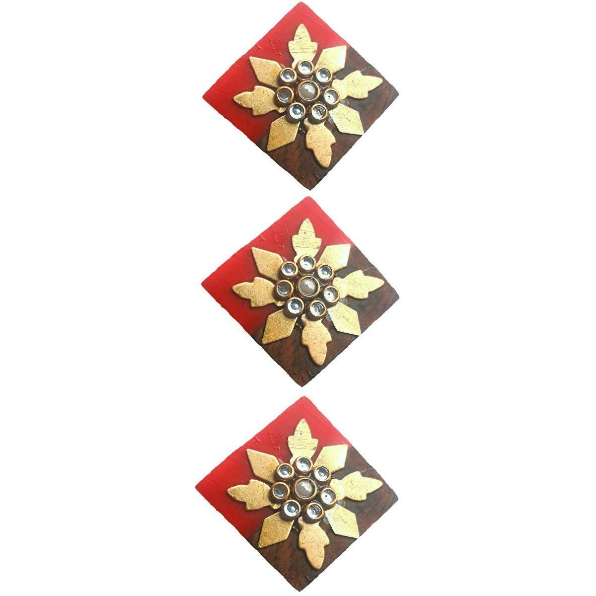 Paushak Boutique Beautiful Wooden Red Combination Golden Embroidery Button For Indian Dresses For Kurties,Gowns And Party Wears Dresses (Piece Of 3)