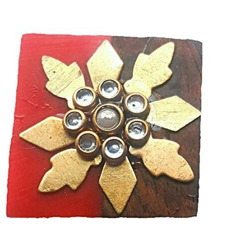 Paushak Boutique Beautiful Wooden Red Combination Golden Embroidery Button For Indian Dresses For Kurties,Gowns And Party Wears Dresses (Piece Of 3)