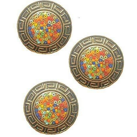 Paushak Boutique Beautiful Multicolour Glass Beads Button (Piece Of 3)