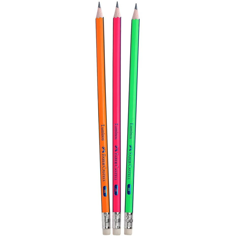 Faber-Castell 50 Luminos Pencils Jar  Ergonomic Triangular Grip, Fluorescent Colours, Includes Sharpener & Eraser | Ideal For Writing, Drawing & School Use