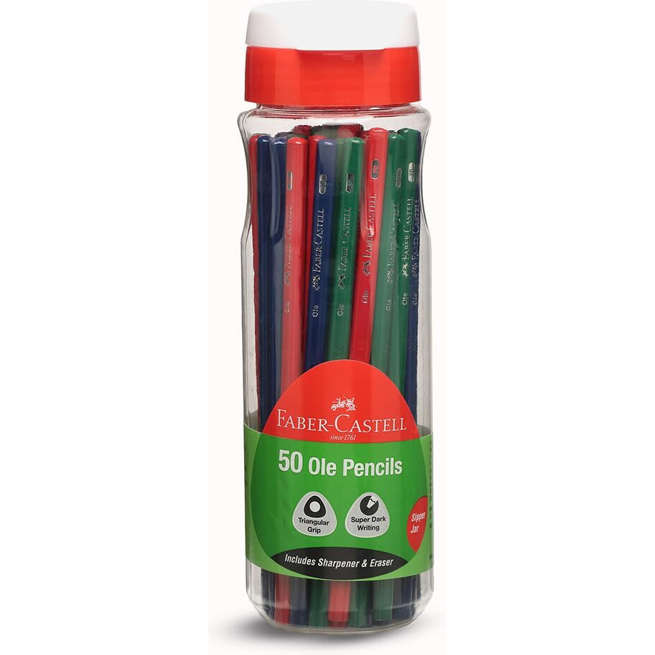 Faber-Castell 50 Ole Pencil Sipper  50 Vibrant Pencils In A Reusable Water Bottle Sipper | Ergonomic Grip, Includes Sharpener & Eraser | Ideal For School, Writing & Drawing