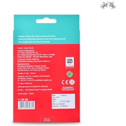 Faber-Castell Triangular Colour Pencil Set  Pack Of 36 | Super Soft, Smooth & Child-Safe Colour Pencils | Classic Triangular Grip | Perfect For School And Art Projects