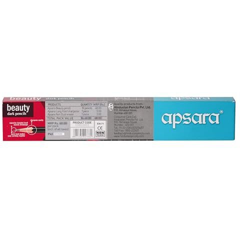 Apsara Beauty Pencils, Hexagonal Body For Strong Grip, Classic Black Design For Premium Look, Good Handwriting, Free Sharpener & Eraser, Non-Toxic (Pack Of 10 Pencils)