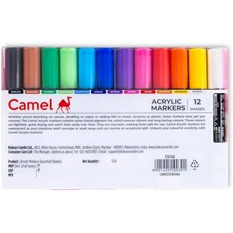 Camel Acrylic Markers 12 Shades, Bullet Tip