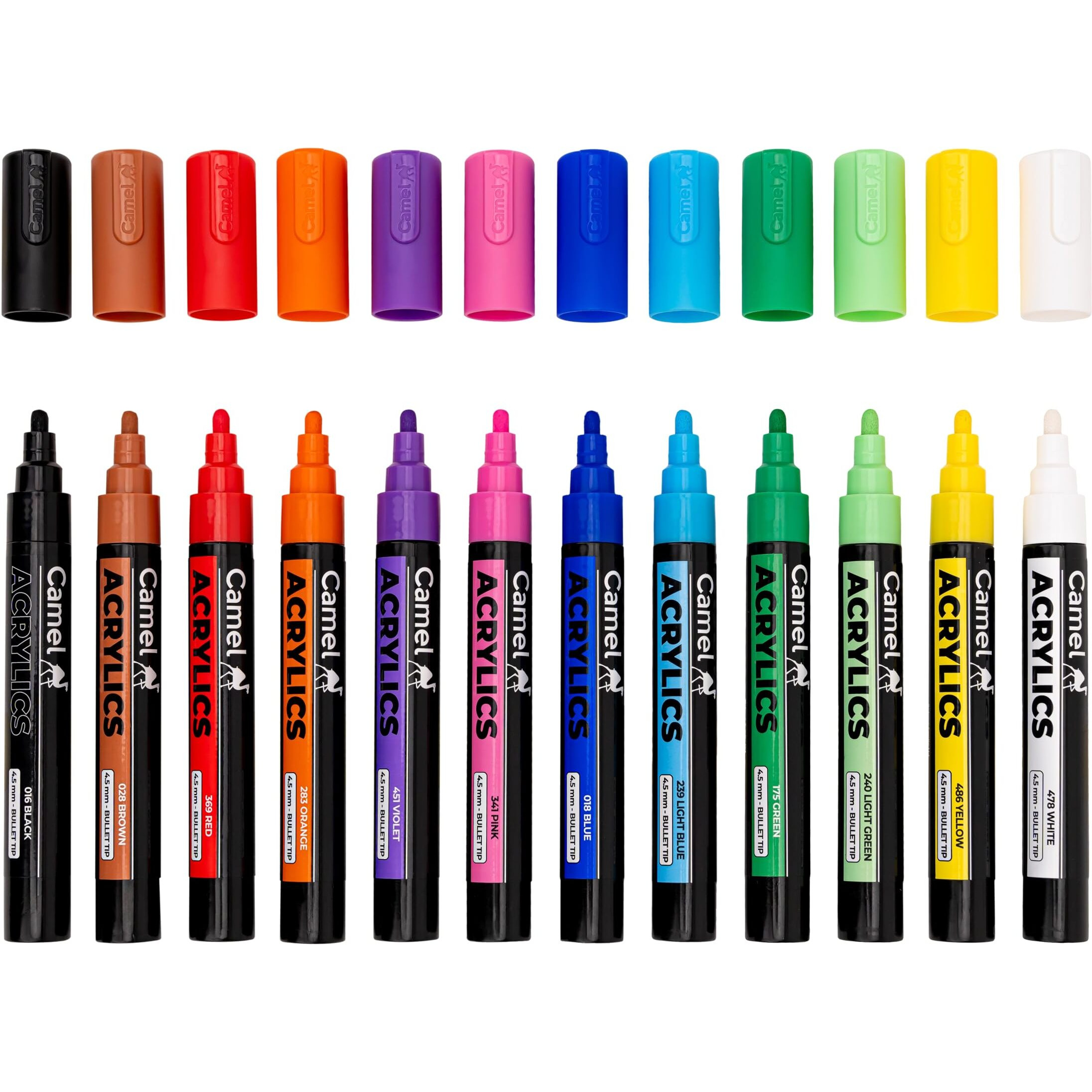 Camel Acrylic Markers 12 Shades, Bullet Tip