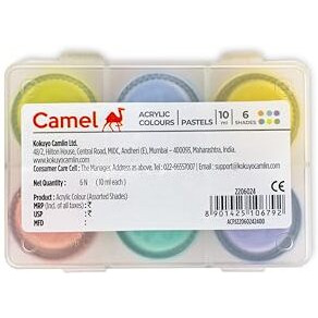 Camel Acrylic Pastel Shades 10Ml Each,6 Shades, Assorted