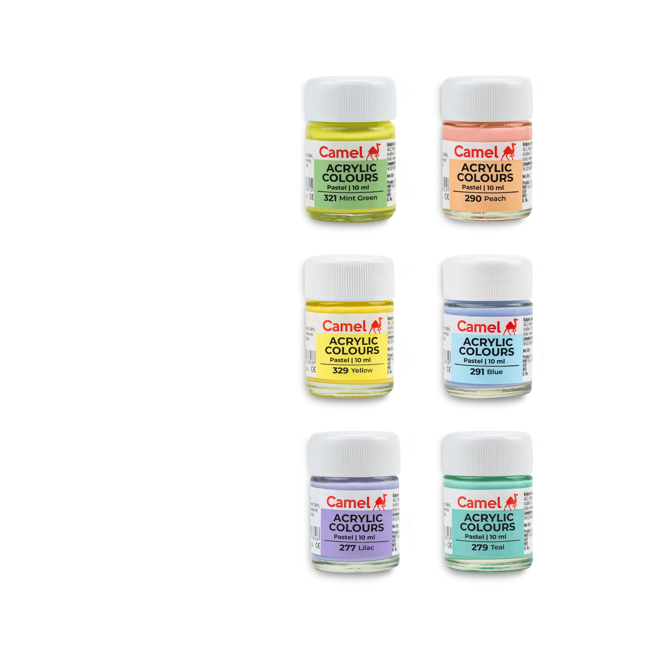 Camel Acrylic Pastel Shades 10Ml Each,6 Shades, Assorted