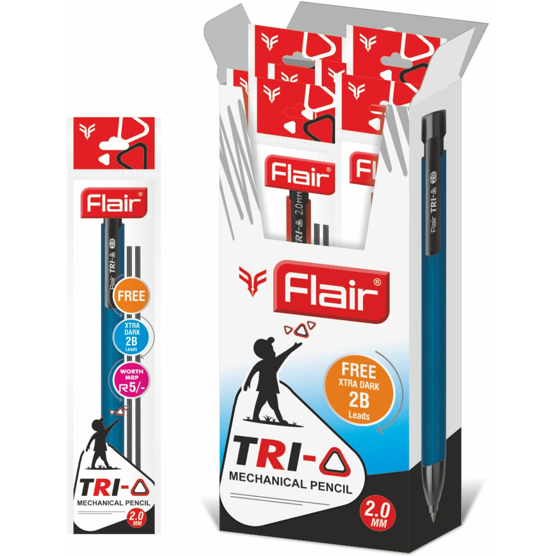 Flair Creative Series 2.0Mm Tri-O Mechanical Pencil | Retractable Mechanism With Extra Dark 2B Leads | Non-Stop Automatic Writing | Inbuilt Sharpner Included | Pack Of 4