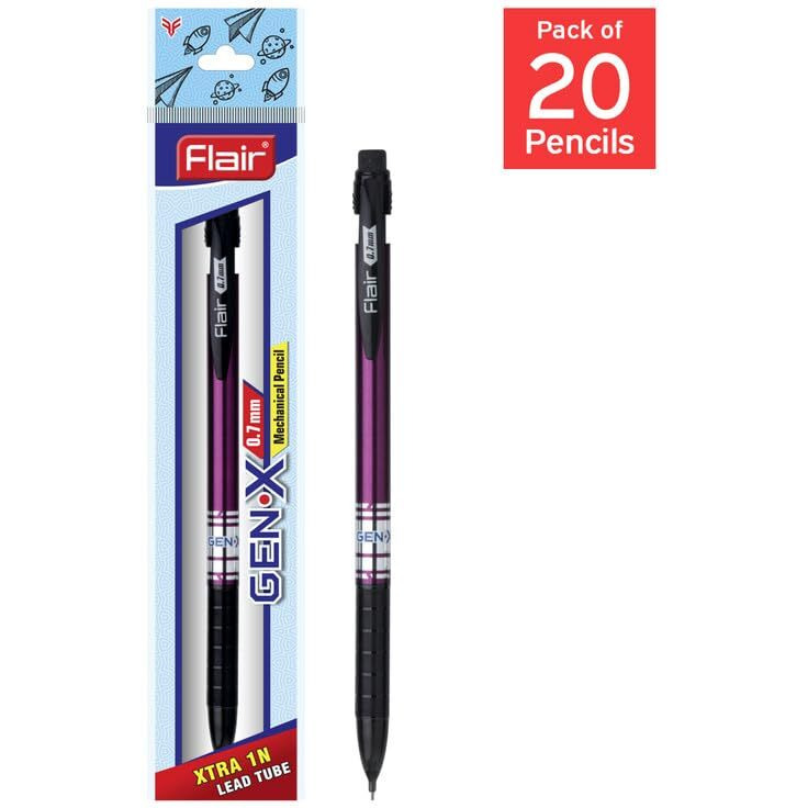 Flair Creative Series Gen X 0.7Mm Mechanical Pencil Pouch Pack | Lightweight Body With Comfortable Grip Which Offers Smooth & Easy Writing | Stylish Outer Body | Pack Of 20 Pencils