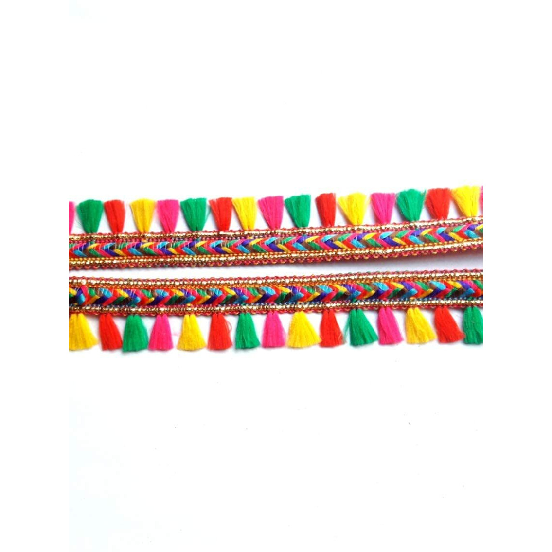 Paushak Boutique Multicolour Golden Designer Lace (9 Metre)