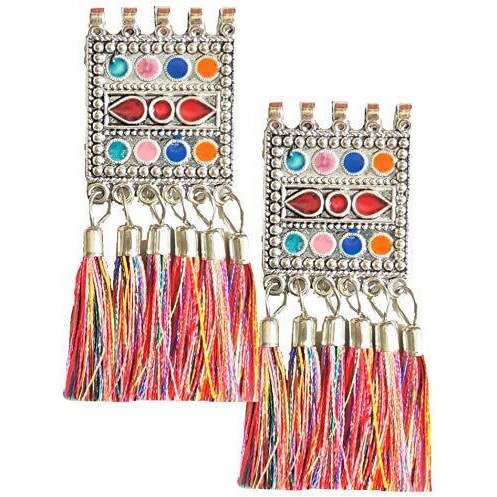 Paushak Boutique Antique Silver Rectangle 6 Multicolour Tussle Button (Set Of 1)