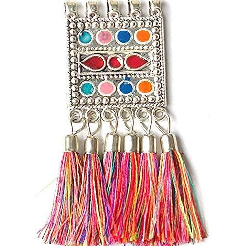 Paushak Boutique Antique Silver Rectangle 6 Multicolour Tussle Button (Set Of 1)