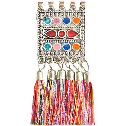 Paushak Boutique Antique Silver Rectangle 6 Multicolour Tussle Button (Set Of 1)