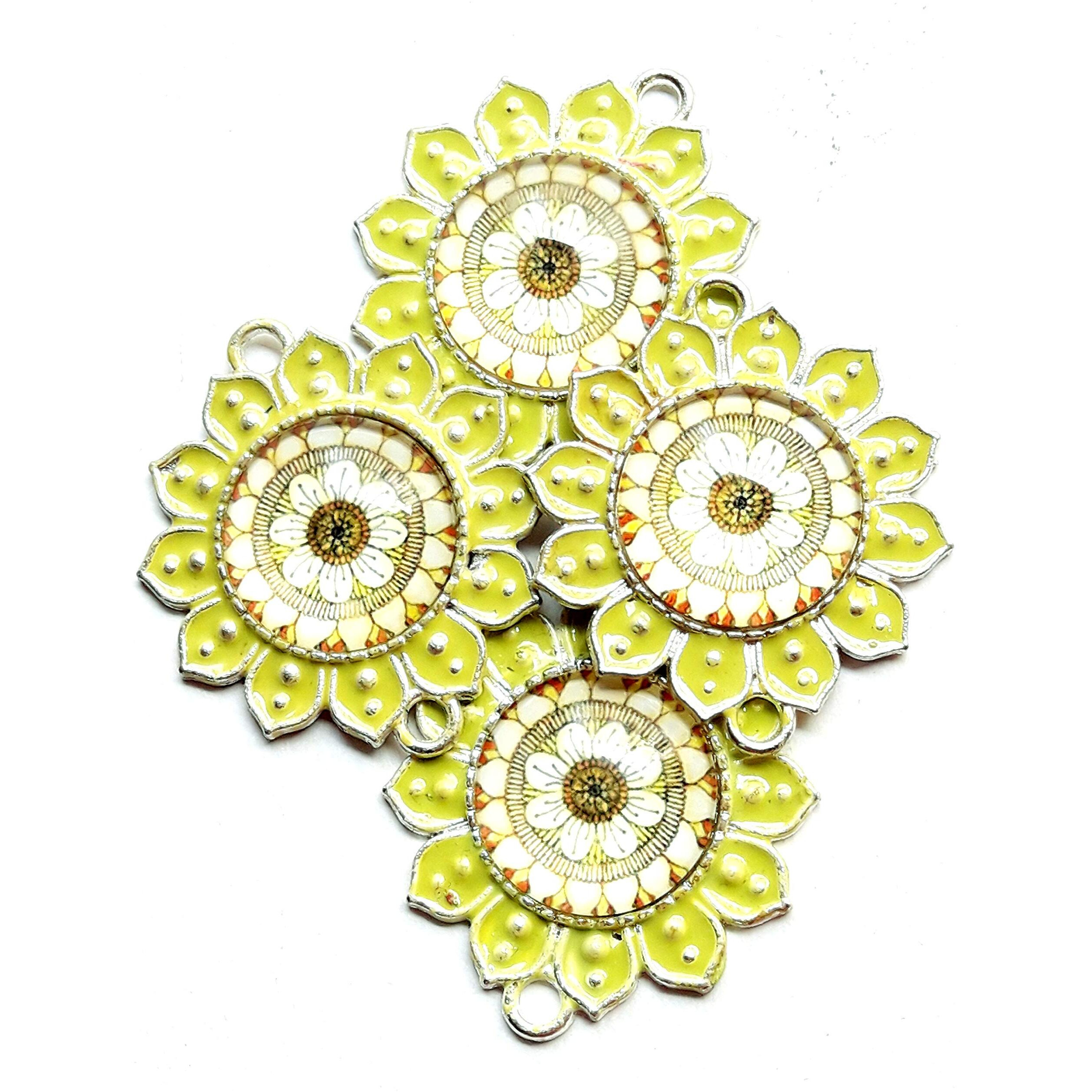 Paushak Boutique Sea Green Glass Printed Button (Piece Of 3)