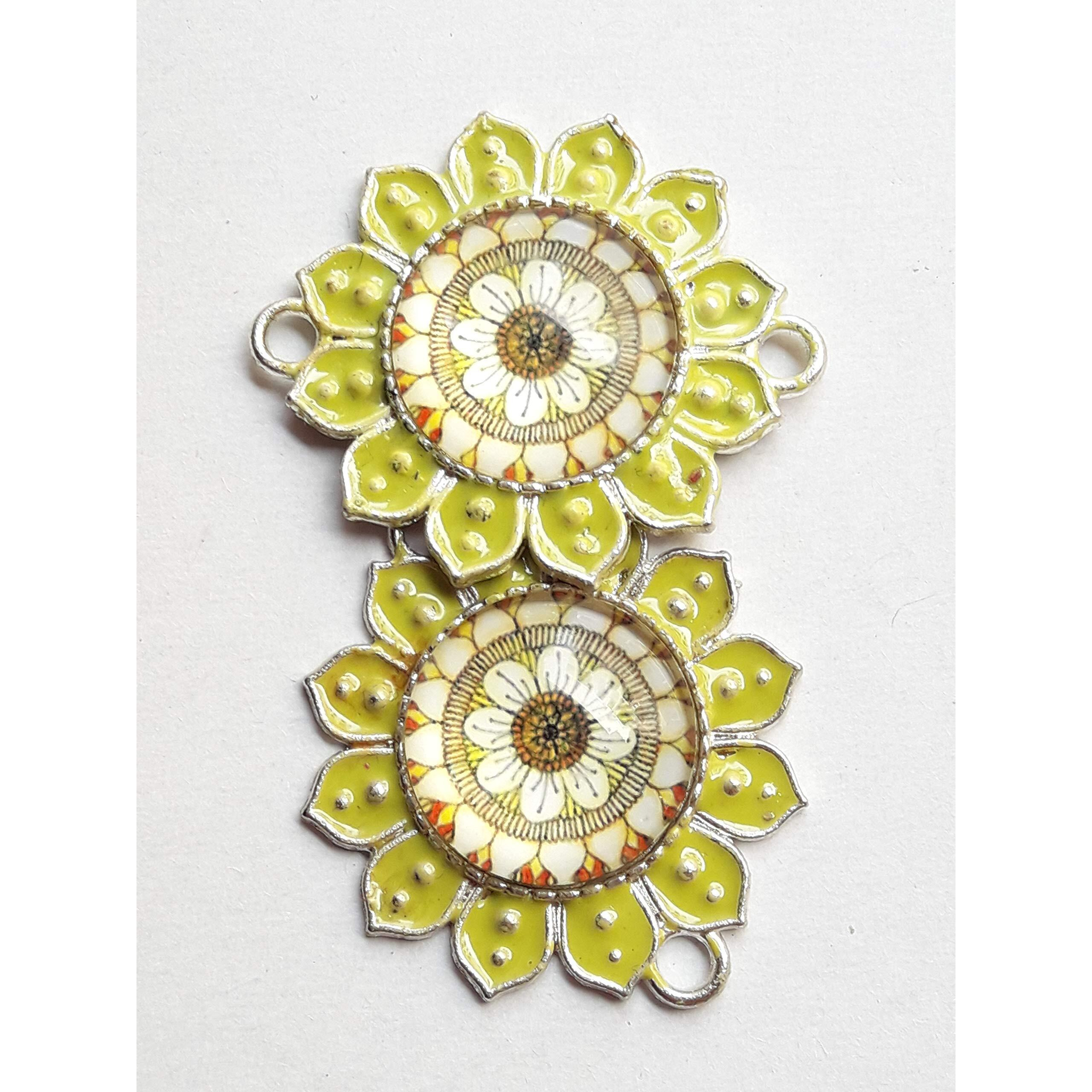 Paushak Boutique Sea Green Glass Printed Button (Piece Of 3)