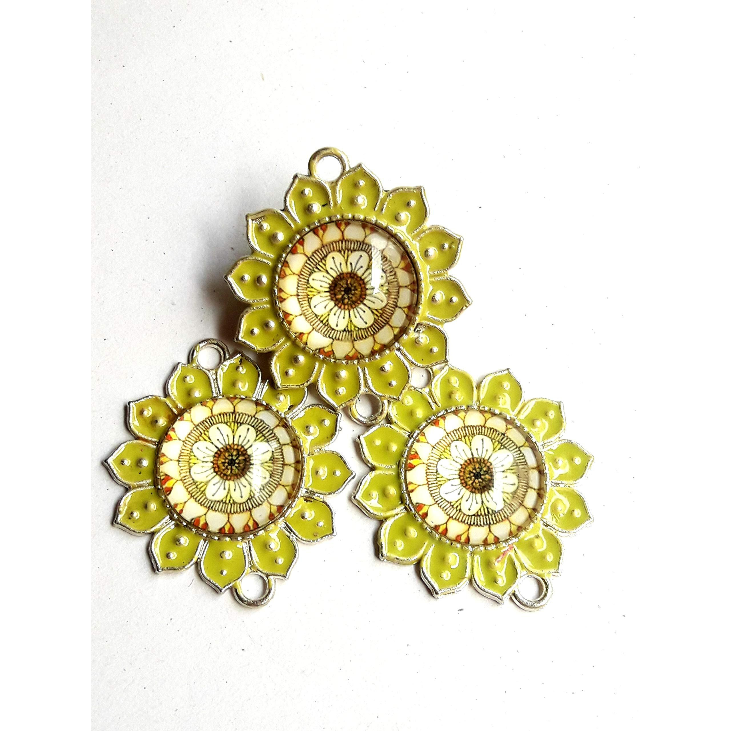 Paushak Boutique Sea Green Glass Printed Button (Piece Of 3)